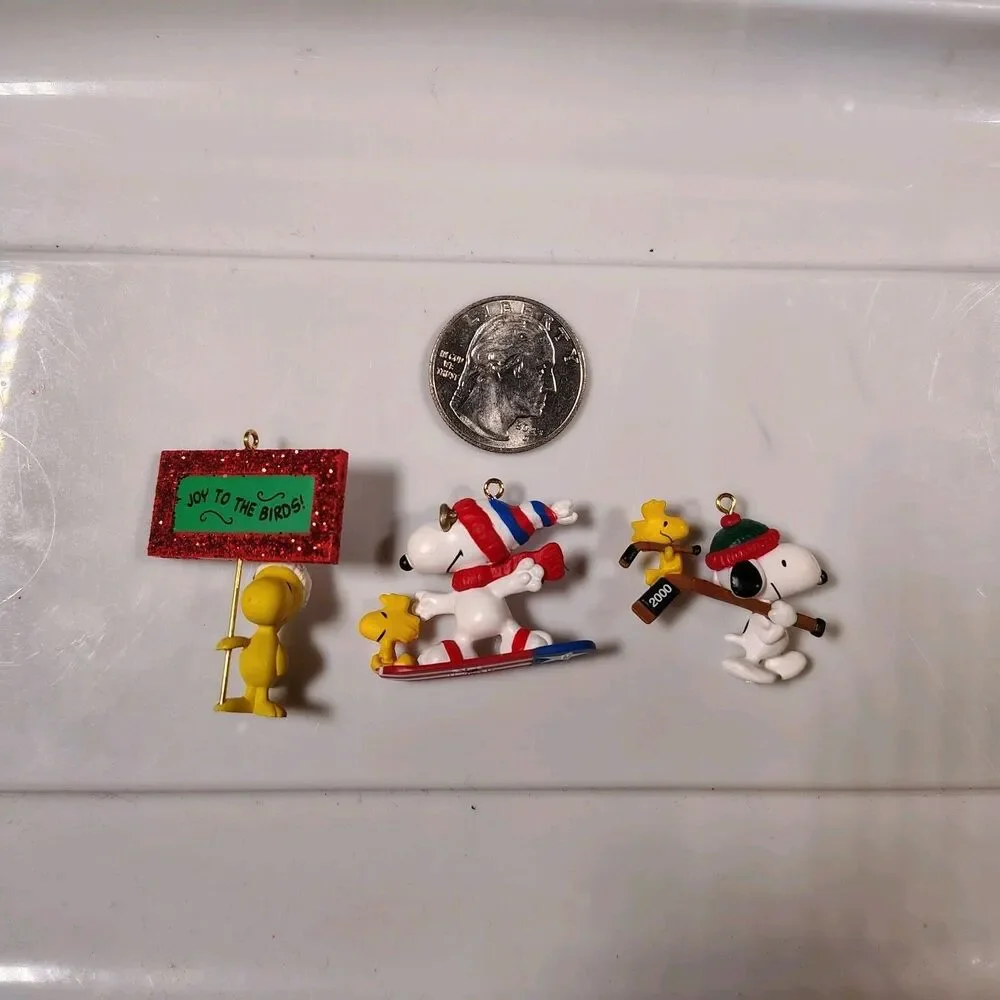 VTG Miniature Hallmark Snoopy & Woodstock Mixed LOT Of 3 Ornaments